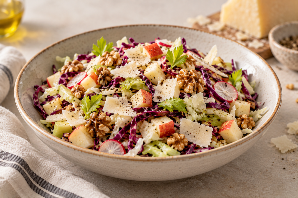 apples, pecorino, and cabbage salad