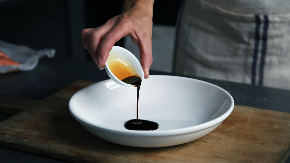 balsamic vinegar poured into bowl