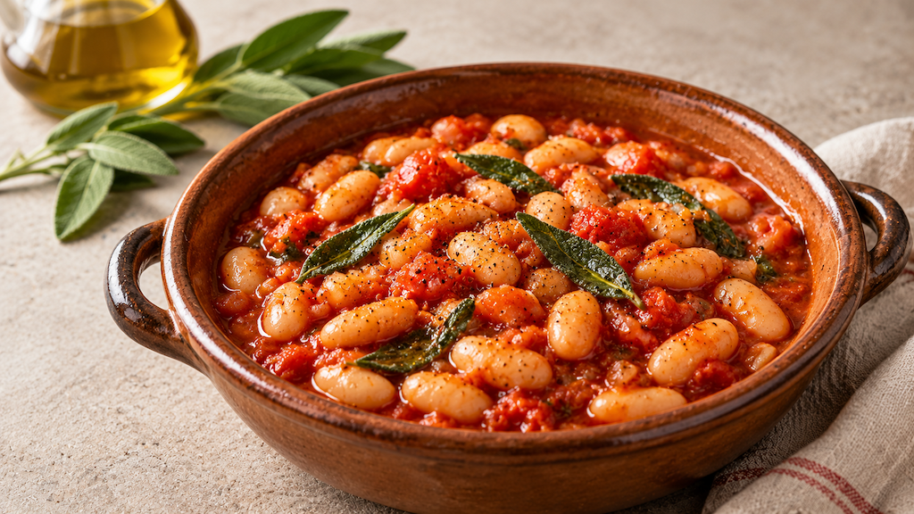 bean stew served with basil