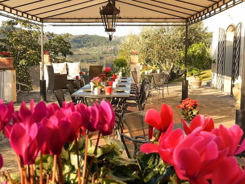 terrace of tuscan villa in countryside