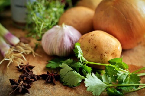 cook with onion parsley potatoes and star anise
