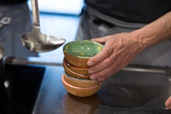 handmade bowls ready to serve gelato
