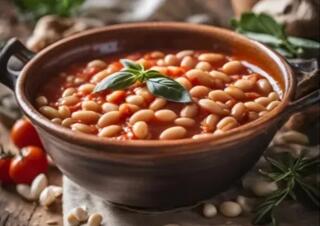 bean stew served with basil