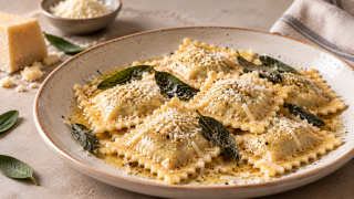 gluten-free ravioli with butter and sage sauce
