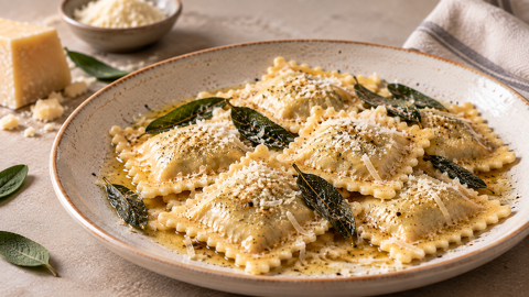gluten-free ravioli with butter and sage sauce