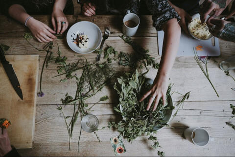hands taking mixed herbs