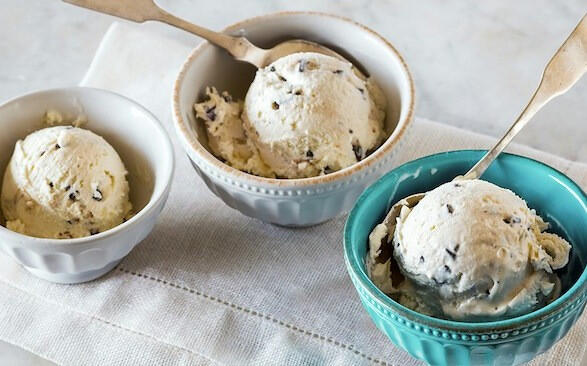 three bowls of chocolate chip ice cream