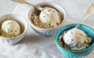 three bowls of chocolate chip ice cream