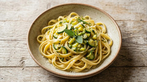 Italian pasta with zucchini and leeks