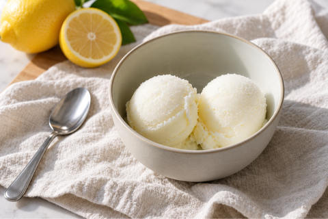 Lemon sorbet served in bowl