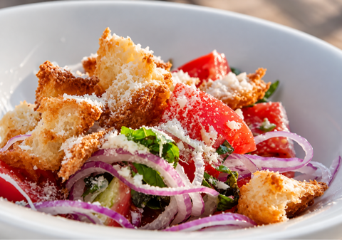 panzanella salad served in a bowl
