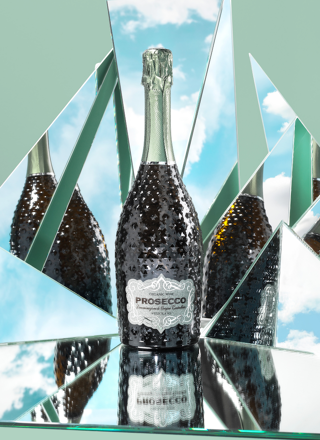 prosecco bottles displayed with mirrors
