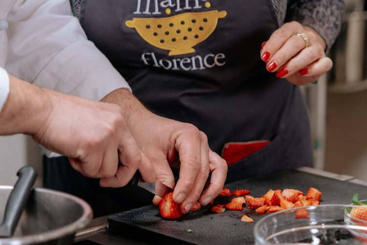 slicing strawberries in class