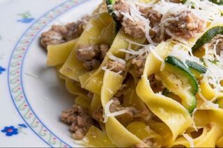 tagliatelle with sausage zucchini and parmesan