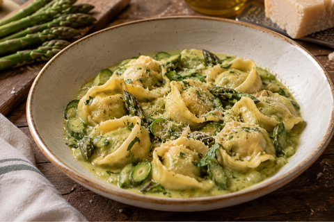 tortelli with asparagus sauce